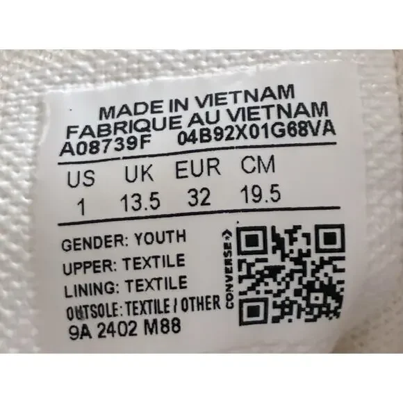 Converse Chuck Taylor All Star High Top Girls Youth Size 1 White With Butterfly - Picture 5 of 6